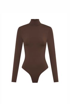 The Emery Choc Bodysuit by Nakedvice is a brown long sleeve bodysuit. Featuring a high neck, thumbholes and invisible zip. The Emery Choc Bodysuit is the perfect top for your capsule wardrobe.

Mila wears a size S and is 176cm tall.
 Size: XS, S, M, L, XL, XXL; Colour: CHOC Fall Second-skin Bodysuit With Thumbholes, Fall Turtleneck Second-skin Bodysuit, Chic Brown Bodysuit For Fall, Brown Stretch Bodysuit, Brown Fitted Long Sleeve Bodysuit, Fitted Brown Long Sleeve Bodysuit, Fall Turtleneck Bodysuit With Thumbholes, Chic Brown Fitted Bodysuit, Fitted Brown Bodysuit For Fall