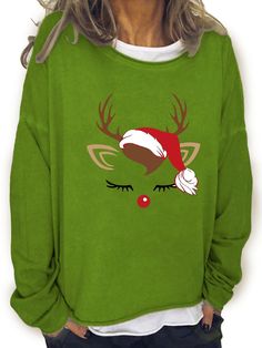 Stay warm and look stylish with this Festive Christmas Elk Print Sweatshirt. Made with soft quality materials, it is designed to keep you comfortable and cozy. With a crew neck and long sleeves, it offers a fashionable look that you can wear every day. Composition 70% Polyester Material Polyester Length Regular Sleeve Length Long Sleeve Details None Patterned Christmas Sheer No Waterproof No Fabric Slight Stretch Placket Type Pullovers Collar Style Crew Neck Contour H Seasons Fall/Winter Care In Neck Contour, Winter Care, Green And Khaki, Look Stylish, Print Sweatshirt, Green Sweater, Sleeve Detail, Christmas Sweatshirts, Festive Christmas