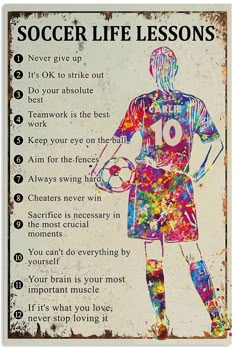 a soccer player's life lessons poster with an image of the back of his jersey