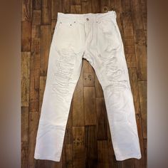 Nwt White Denim Jean Slim Taper Fit Comfort Stretch Men’s Size 32x30 Casual Ripped Cotton Jeans, White Ripped Casual Jeans, Urban Distressed White Jeans, Pacsun Jeans, White Denim Jeans, White Denim, Ripped Jean, Pacsun, Colored Jeans