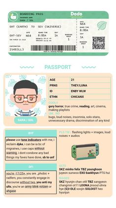 an id card with a cartoon character on the front, and a barcode for boarding