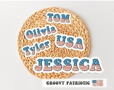 the words tom tyler usa and jesus written in blue on a woven piece of straw