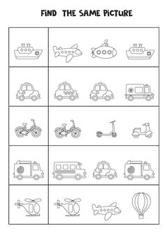 find the same pictures for each vehicle in this worksheet