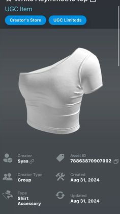 a white shirt is shown on the app