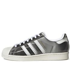 Adidas Originals Superstar Shoes  H00238 (SNKR/Skate/Casual/Unisex/Low Top) Metallic Silver Sneakers With Reflective Details For Streetwear, Metallic Silver High-top Sneakers For Streetwear, Metallic Sneakers With Reflective Details For Streetwear, Casual Metallic Silver Sneakers With Reflective Details, Casual Metallic Silver Sneakers For Streetwear, Casual Metallic Sneakers With Vulcanized Sole, Adidas Silver Sporty Sneakers, Superstar Shoes, Superstars Shoes