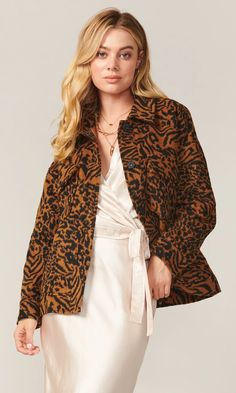 Stay warm and also stylish this season in our Sammie Oversized Leopard Jacket. Designed in super-soft fabrication with an all-around leopard print pattern, this outerwear layer is such a go-to piece this season. Features a hidden snap button placket along the front with two patch chest pockets.  Oversized leopard print Leopard Print Pattern, Leopard Jacket, Print Pattern, Button Placket, Snap Button, Modern Woman, Stay Warm, Leopard Print, Kimono Top