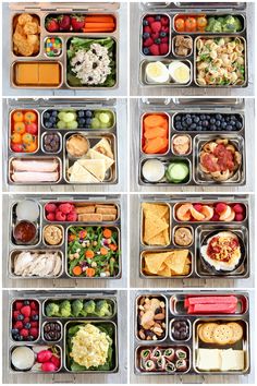 an organized lunch box filled with different types of food and the words healthy lunch ideas