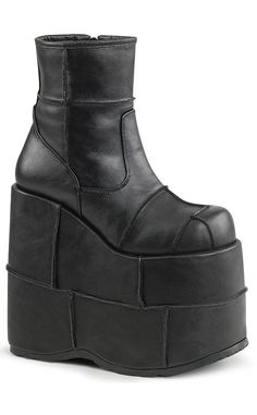 STACK-201 Black Vegan Leather Boots-Demonia-Tragic Beautiful Demonia Stack, Platform Shoes Boots, Demonia Boots, Alternative Shoes, Demonia Shoes, Womens Footwear, Punk Boots, High Ankle Boots, Black Platform Boots