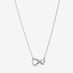 The delicate infinity collier necklace symbolizes love that lasts for all eternity. It dazzles in sterling silver and features clear cubic zirconia for added sparkle. Inspired by the eternal bond between a mother and a child, the infinity symbol lends gravitas to your emotions and helps you express exactly how you feel with a universally recognized sign for a deep connection. Style with other infinity-inspired pieces or gift the eternity necklace to someone you love to infinity and beyond. - Pan Eternity Necklace, Necklace Clasps, Deep Connection, Pandora Silver, Jewellery Uk, Infinity Symbol, To Infinity And Beyond, The Infinity, Carrier Bag