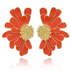 PRICES MAY VARY. Design: Orange flower earrings for women are designed in the shape of half a flower, simple and stylish, perfect for all hairstyles and will suit most outfits, make you stand out from the crowd. Material: Big orange flower earrings are made of high quality alloy, and it features a metal plating and an electrocoating for a more lustrous appearance, will not easy to fade and tarnish. Size: 3.4cm*5cm (1.33in*1.96in), weight:11.5g/0.41oz. Rich and lovely colors, light weight, comfor Red Flower Shaped Earrings For Spring, Red Flower-shaped Jewelry For Spring, Red Flower-shaped Spring Jewelry, Red Flower Jewelry For Spring, Red Flower-shaped Earrings For Spring, Orange Flower Earrings For Spring, Elegant Orange Flower Earrings, Red Spring Earrings, Elegant Red Flower Earrings For Spring