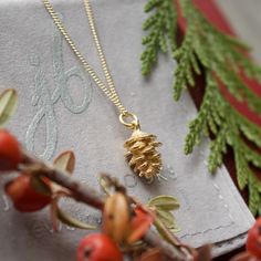 Yellow Gold Tiny Pinecone Charm Necklace - Etsy Dainty Pendant, Charm Necklace Silver, Christmas Mom, Chain Gold, Birthstone Charms, Leaf Necklace, Rose Gold Necklace, Silver Roses, Silver Rose Gold