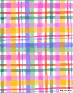 a colorful plaid pattern is shown in pink, yellow and green