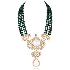 Elegance redefined in every bead - reflecting a dazzling interplay of tradition and contemporary style! Introducing a masterpiece of timeless elegance and modern charm. This stunning jewelry set features luxurious emerald green beads interspersed with delicate white beads, creating a harmonious blend of vibrant hues. Adorned with radiant jadau kundan stones, this mala set is a testament to refined taste and sophisticated allure. The set includes a mala and a pair of matching earrings. Approximat Heritage Jewellery, Green Beads, Waist Chain, Head Accessories, Stunning Jewellery, White Beads, Green Bead, Guinea Bissau, Mozambique