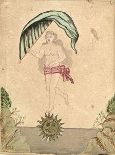 a drawing of a woman holding an umbrella over her head and sun above her head