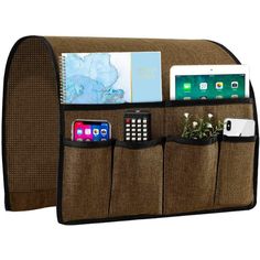 a cell phone, tablet and other items in a pocket