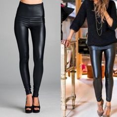 High Waist Faux Leather Leggings Black Leather Pants Outfit Fall, Pleather Leggings, Vegan Leather Leggings, Black Faux Leather Leggings, Shiny Leggings, Leggings Casual, Faux Leather Leggings, Leather Leggings, Black Faux Leather