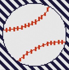 a cross stitch pattern with a baseball ball on it's diagonal striped background in blue and white