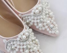 WHITE Satin Pointy toe flats with oversized PEARLS APPLIQUE | Etsy Women Wedding Shoes, Shoes Bridesmaid, Wedding Shoes Bridesmaid, White Bridal Shoes, Pointy Toe Flats, Bridesmaid Shoes, Womens Wedding Shoes, White Bridal, Shoes White