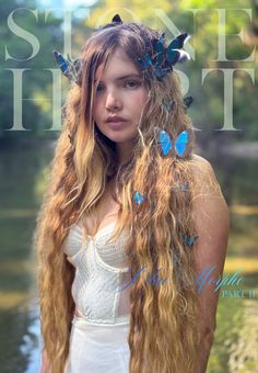 The Stonehart campaign, Blue Morpho, featuring the new iridescent butterfly crowns, butterfly hair pins and face jewelry. Iridescent Butterfly, Face Jewelry, Wing Jewelry, Face Jewellery