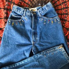 Iso Transaction Embellished Jeans Sz 13 Or 15 Blue Embellished Straight Leg Bottoms, Jeans Stitching, Beaded Jeans, Decorating Clothes, Embellished Jeans, Christmas Gift Ideas, Limited Time, Women Jeans, Christmas Gift