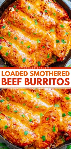 Here's a ground beef recipe for dinner that's easy and freezer-friendly! Baked with refried beans, rice, sauce, and cheese, these Loaded Smothered Beef Burritos are so good. Put these beef and bean burritos on your family dinner ideas! Beefy 5 Layer Burrito Recipe, Semi Healthy Dinners, Burito Recipes, Beef Burritos Recipe, Ground Beef Burritos, Smothered Beef Burritos, Smothered Beef, Easy Burrito Recipe