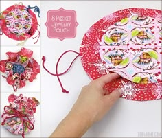 the paper plate is decorated with flowers and birds on it, along with instructions for how to sew