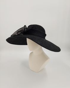 Ladies wide brim Kentucky Derby hat. We would be happy to customize this hat for you. Contact us for details. Formal Adjustable Wide Brim Boater Hat, Formal Wide Brim Boater Hat, Black Wide Brim Boater Hat For Church, Adjustable Wide Brim Boater Hat For Formal Occasions, Adjustable Wide Brim Costume Hats For Church, Adjustable Wide-brim Costume Hats For Church, Adjustable Wide Brim Boater Hat For Church, Elegant Wide Brim Adjustable Hat, Chic Curved Brim Hat For Kentucky Derby