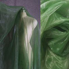 there is a mannequin covered in plastic and next to a green cloth draped over the mannequin