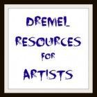 the words dremel resources for artists written in blue ink on a white background