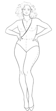 a line drawing of a woman with her hands on her hips, wearing a bodysuit