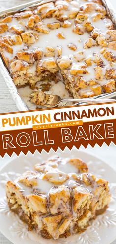 Pumpkin Cinnamon Roll Bake, fall food, pumpkin recipes, sweet breakfast ideas, brunch Cinnamon Roll Casserole, Cinnamon Roll Bake, Thanksgiving Breakfast, Cinnamon Roll Dough, Fall Baking Recipes, Pumpkin Recipe, Fall Dessert Recipes