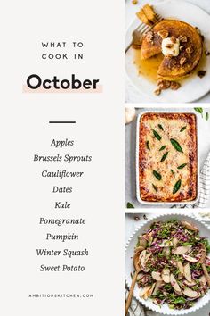 what to cook in october - apples, brussels sprouts, cauliflower, kale, pomegranate, pumpkin, sweet squash and sweet potato