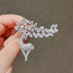 (eBay) 2.20Ct Marquise Cut CZ Moissanite Deer Brooch Pin 14k White Gold Plated Silver Crochet Snowman, Green Yellow Blue, Winter Photos, Color Stones, Jewelry Pins, Red Green Yellow, Marquise Cut, Gold Plated Silver, Yellow Blue