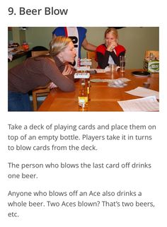 two women sitting at a table with beer in front of them and the caption reads, 9 beer blow