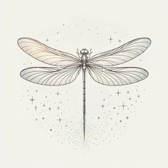 a drawing of a dragonfly with stars in the background