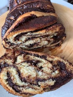 there is a chocolate swirl bread on the plate