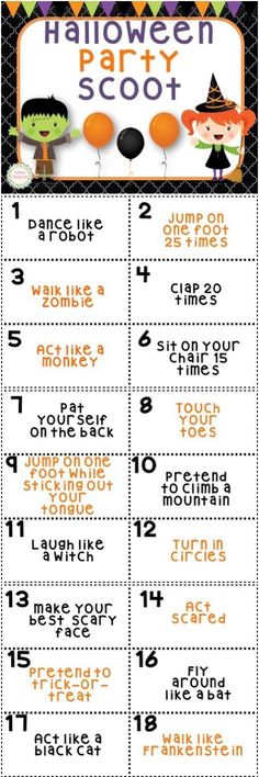 a printable halloween party scoot game with instructions for each player to play on