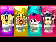 four cartoon characters are standing in front of the same color scheme as they appear to be on toilet paper