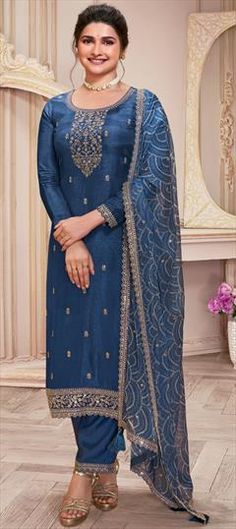 Blue color Salwar Kameez in Georgette fabric with Embroidered, Thread, Zari work Blue Anarkali Dupatta For Formal Occasions, Festive Blue Unstitched Suit With Self Design, Formal Blue Embroidered Salwar Kameez, Formal Blue Anarkali Traditional Wear, Blue Semi-stitched Unstitched Suit For Formal Occasions, Semi-stitched Blue Unstitched Suit For Formal Occasions, Blue Anarkali Churidar For Formal Occasions, Formal Blue Anarkali Churidar, Blue Self-design Unstitched Suit For Eid