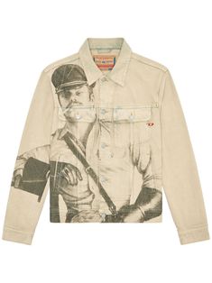 Diesel x ToFF PR-D-Barcy Cotton Jacket  - Farfetch Diesel Denim Jacket, Women Trucker, Tom Of Finland, Diesel Denim, Baggy Style, Shank Button, Sand Beige, Summer Beach Wear, Trucker Jacket