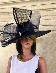 2017 collection.Navy blue wide brim hat Fashion Hat Derby | Etsy Kentucky Derby Hats Diy, Kentucky Derby Outfit, Cup Hat, Derby Attire, Big Hats, Church Suits And Hats, Classy Hats, Popular Hats, Royal Ascot Hats