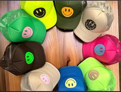 Looking for the perfect way to show off your personality? Check out our Smiley Trucker Hats! These hats are a great way to add a little fun to your outfit. They come in a variety of colors, so you can find the perfect one to match your style. Trendy Summer Hats For Streetwear, Trendy Hats With Curved Brim, Trendy Summer Streetwear Hats, Fun Summer Streetwear Hats, Trendy Green Baseball Cap For Outdoor, Fun Adjustable Hats For Streetwear, Fun Adjustable Streetwear Hats, Adjustable Fun Hat For Streetwear, Trendy Adjustable Baseball Cap For Outdoor