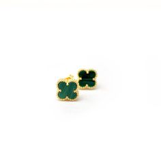 Handcrafted 18k gold over sterling silver clover earrings in turquoise enamel. Wear these pretty dainty studs alone or stacked with other earrings for a bit of turquoise bling. Earrings measure 10mm Made with love in Los Angeles Complimentary gift wrapping provided All sales final. Hypoallergenic Green 14k Gold Jewelry, Hypoallergenic 14k Gold Green Jewelry, Hypoallergenic Gold Plated Green Jewelry, Hypoallergenic Green Gold-plated Jewelry, Hypoallergenic 14k Gold Green Earrings, Green Nickel-free Flower-shaped Jewelry, Green 14k Gold Hypoallergenic Earrings, Playful Green Earrings, Nickel-free Green Flower Shaped Jewelry