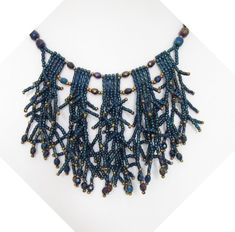 Instructions to create Branch Fringe Choker - Beading Instructions Beading Instructions, Beaded Ornament Covers, Knitting Stitches Tutorial, Bead Weaving Tutorials, Beautiful Chokers, Statement Choker, Art Dolls Handmade, Fringe Necklace, Beaded Collar