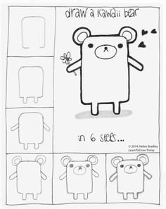 the instructions for how to draw a kawai bear in six different stages, including