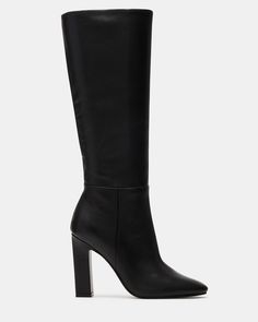 Black High Knee Boots, Black Long Boots, Long Black Boots, Black Knee Boots, Black Leather Knee High Boots, Madden Boots, Classy Shoes, Black Knee High Boots, Black Boots Tall