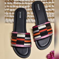 Inspired by the Maasai art of the African tribe, these slider have been Handmade from scratch with a beautiful mix of beads and threads.  The insole is made of soft pillow cushion to give you unparalleled comfort. All material used is in sync with our 'No animal cruelty ' motto and is vegan. Maasai Art, Embroidery Slippers, African Tribe, Embroidery Flats, Women Embroidery, Slippers Black, Suede Slippers, Soft Pillow, Slippers Women