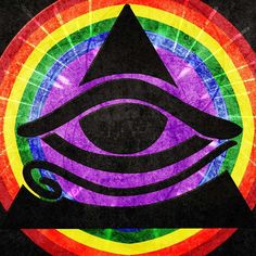 an all seeing symbol with the eye of providence on it's center and rainbow rays in the background