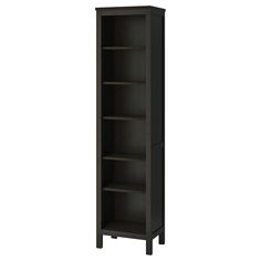 a tall black bookcase with two shelves