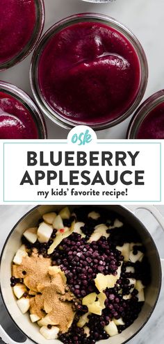 blueberry applesauce in a pot with the title overlay